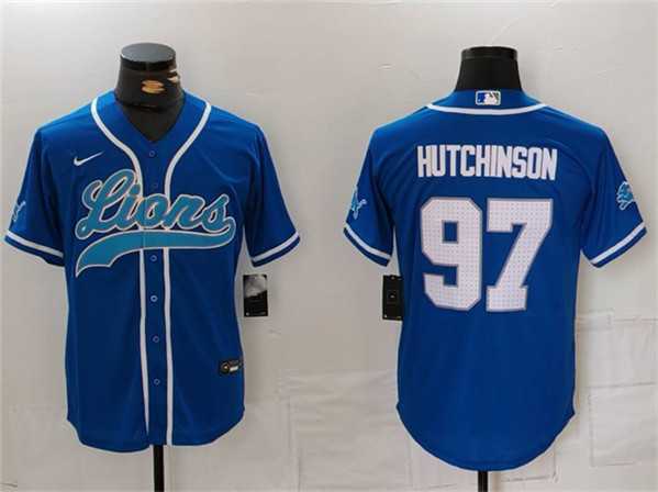 Men's Detroit Lions #97 Aidan Hutchinson Blue Cool Base Stitched Baseball Jersey,We sell and wholesale Men's Detroit Lions #97 Aidan Hutchinson Blue Cool Base Stitched Baseball Jersey on line form chian!
